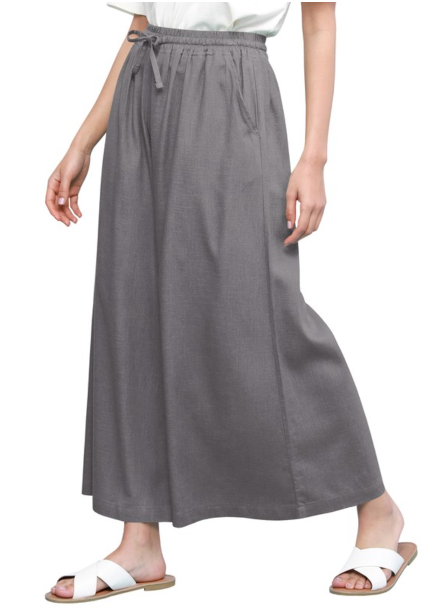 MJWB2283 - Washed Cropped Linen Wide Leg Pocket Pant Draw String