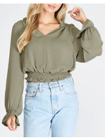SSSS8265 - Smocked Neck Waistband Long Sleeves Woven Top
