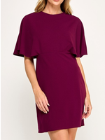 2HD4120 - SOLID CAPE SHIFT DRESS W DARTED BUST AND HIP
