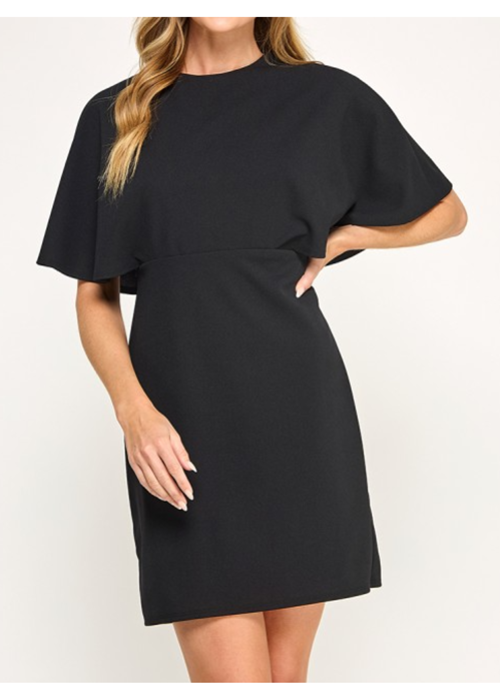 2HD4120 - SOLID CAPE SHIFT DRESS W DARTED BUST AND HIP