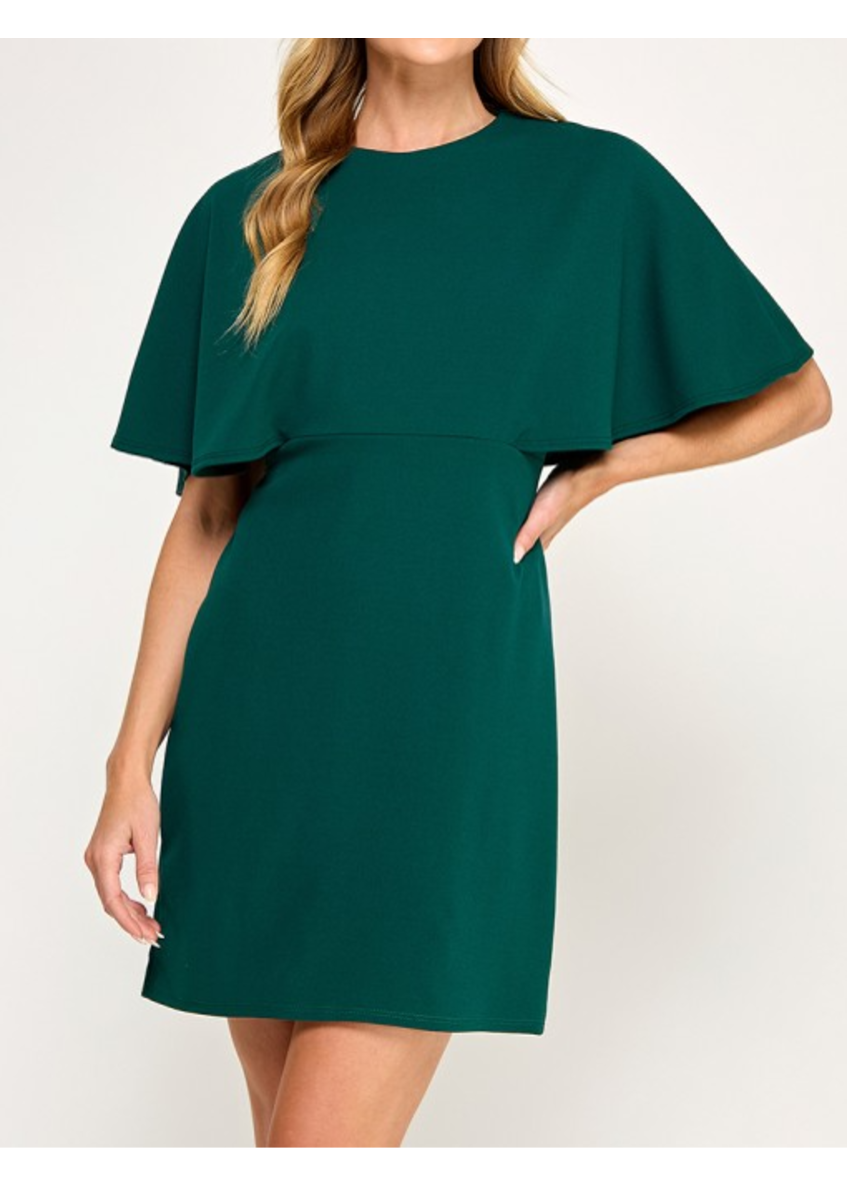 2HD4120 - SOLID CAPE SHIFT DRESS W DARTED BUST AND HIP