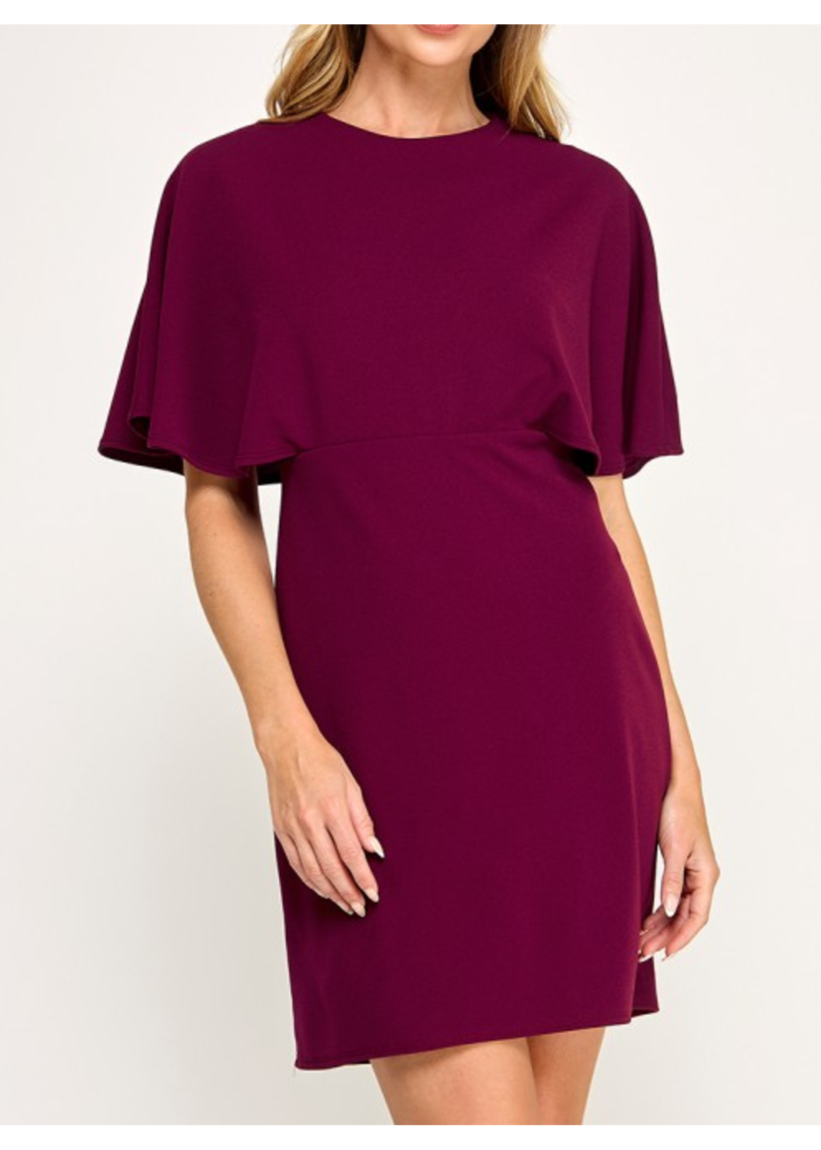 2HD4120 - SOLID CAPE SHIFT DRESS W DARTED BUST AND HIP