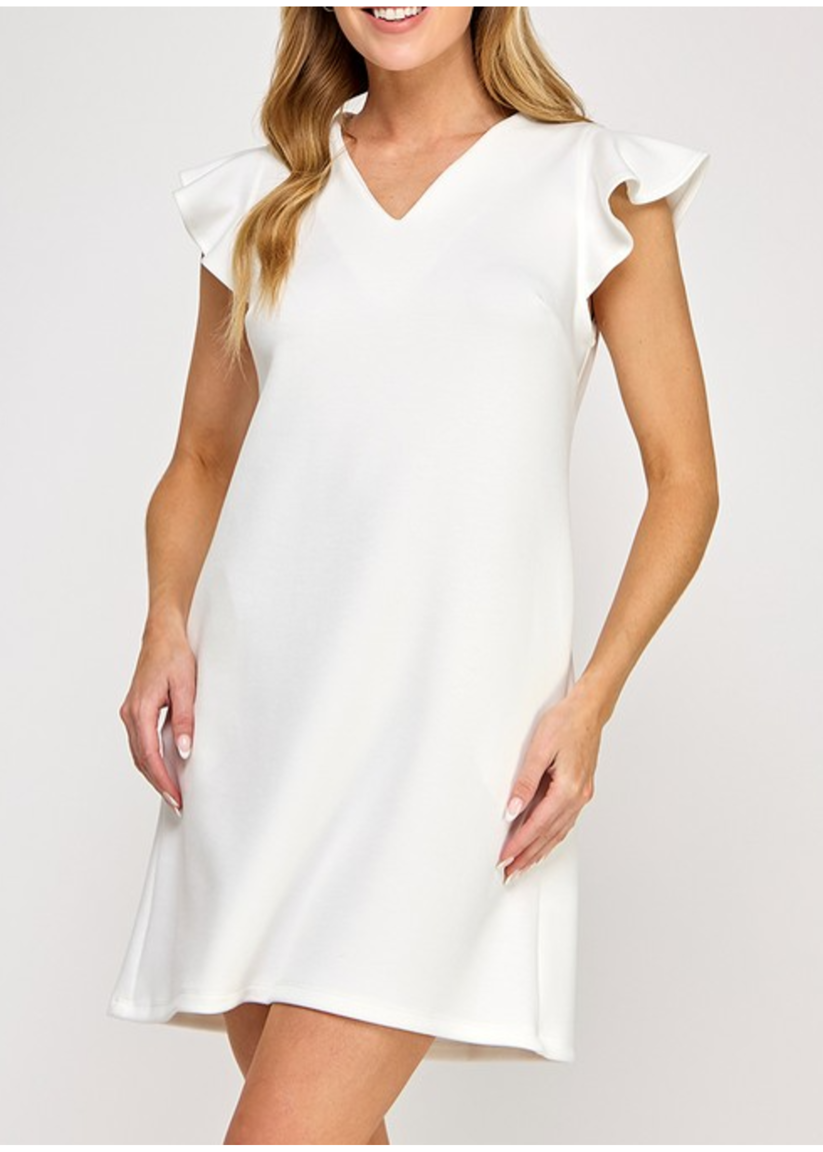 2HD4089 - FLUTTER SLEEVE SHIFT DRESS