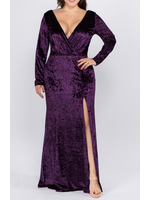 MUM25983 - VELVET LLONG SLEEP GOWN W SLIT