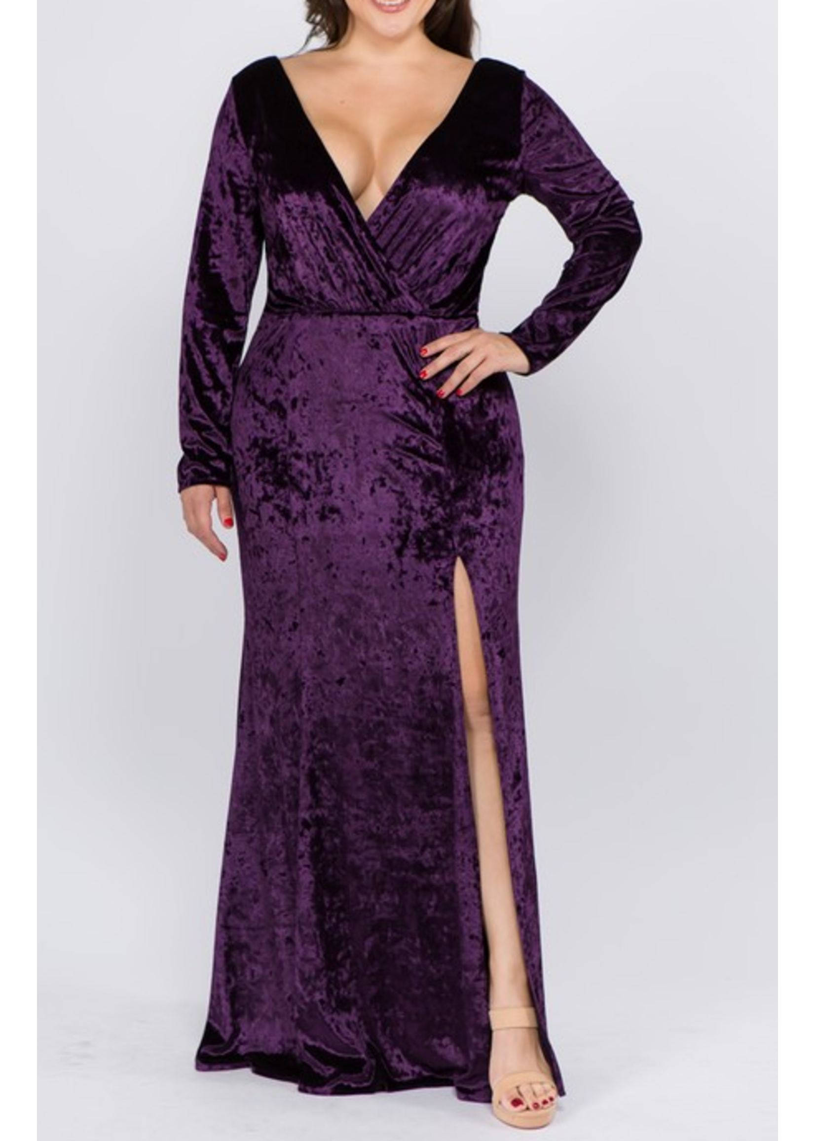 MUM25983 - VELVET LLONG SLEEP GOWN W SLIT