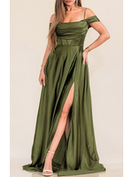 MUMF22712 - OFF SHOULDER SATIN A LINE GOWN