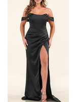 MUMF21193 - OFF SHOULDER SATIN GOWN W SLIT