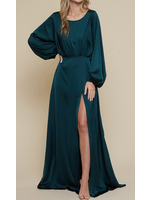 MUMF2903 - SATIN LONG SLEEVE SLIT EVENING GOWN