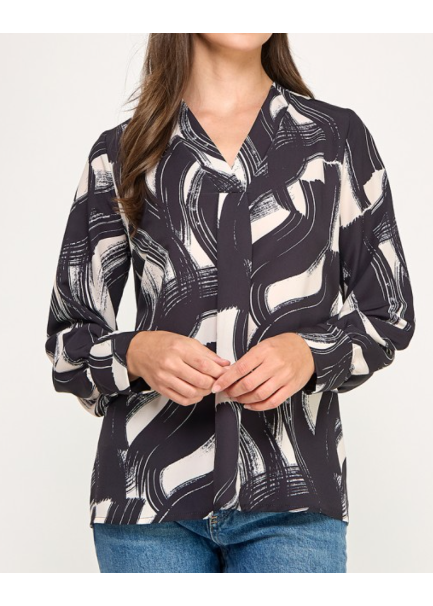 2HT3891P - PRINTED VNECK BLOUSE