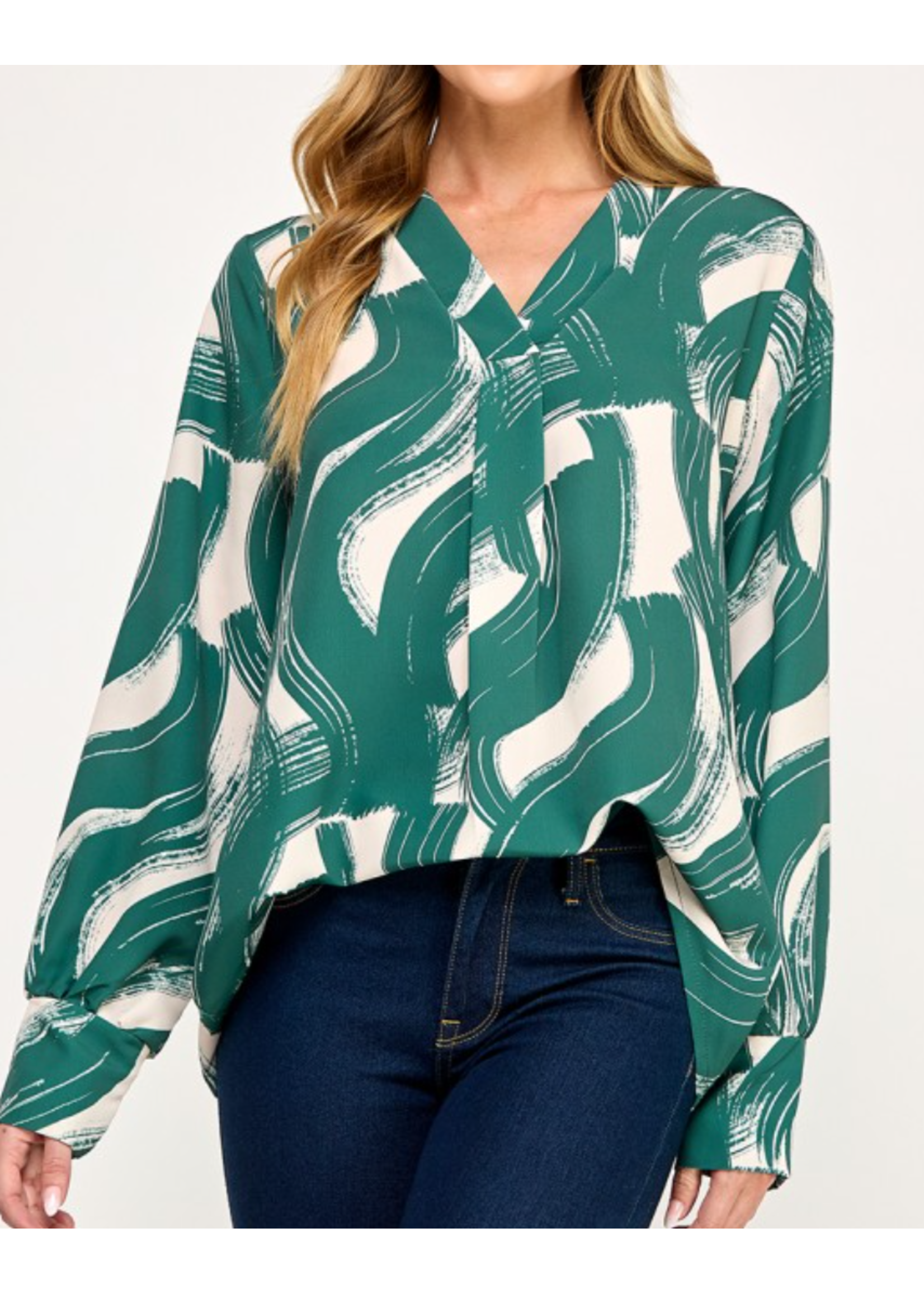 2HT3891P - PRINTED VNECK BLOUSE