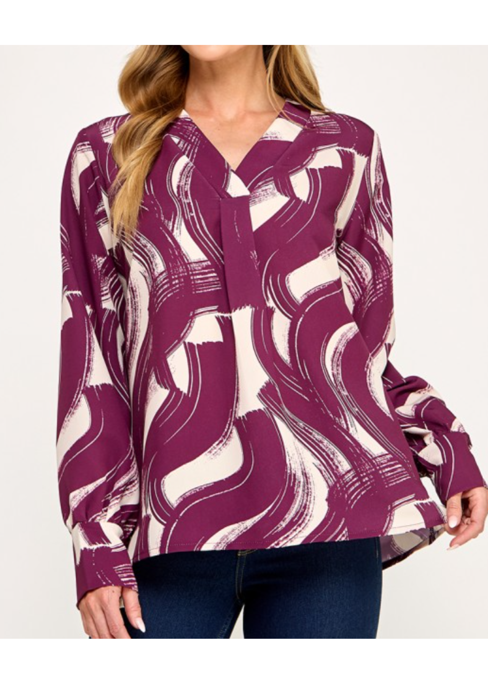2HT3891P - PRINTED VNECK BLOUSE