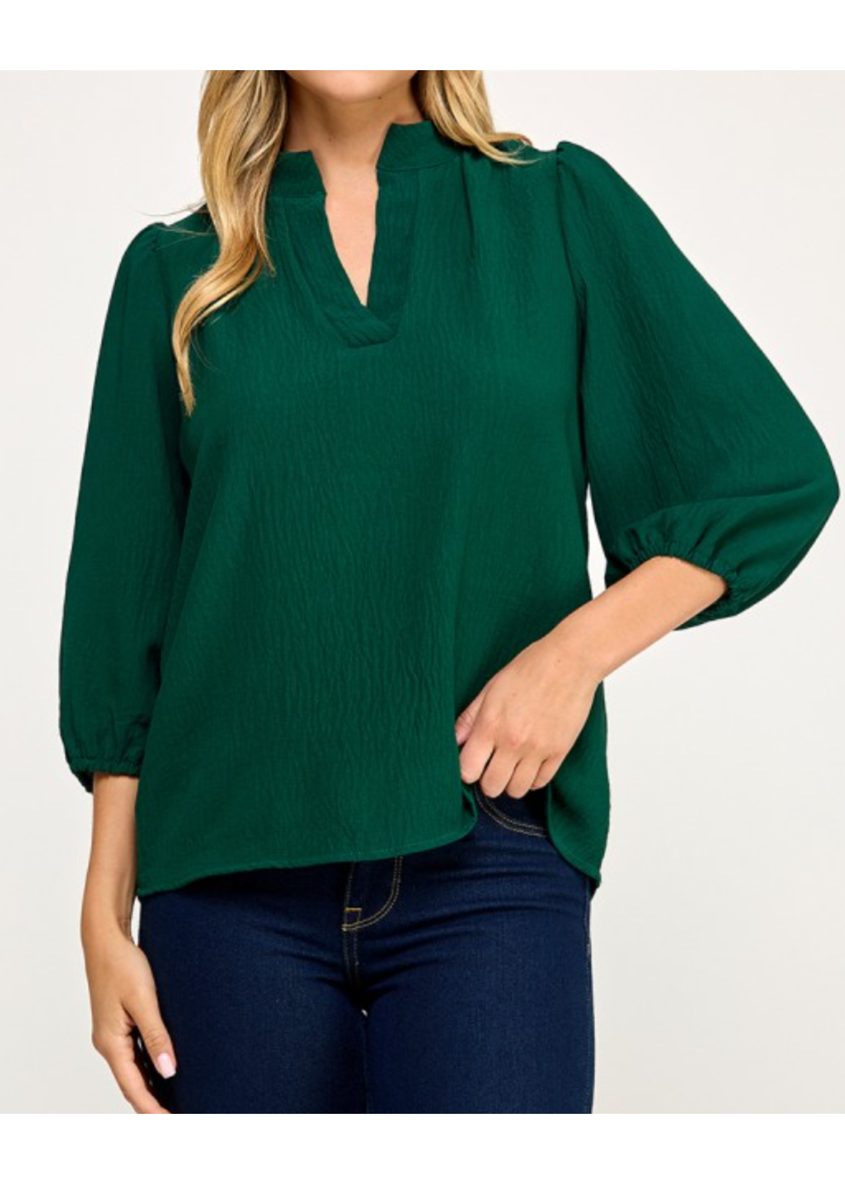 2HT4118 - AIRFLOW MANDARIN COLLAR VNECK 3/4 SLEEVE BLOUSE