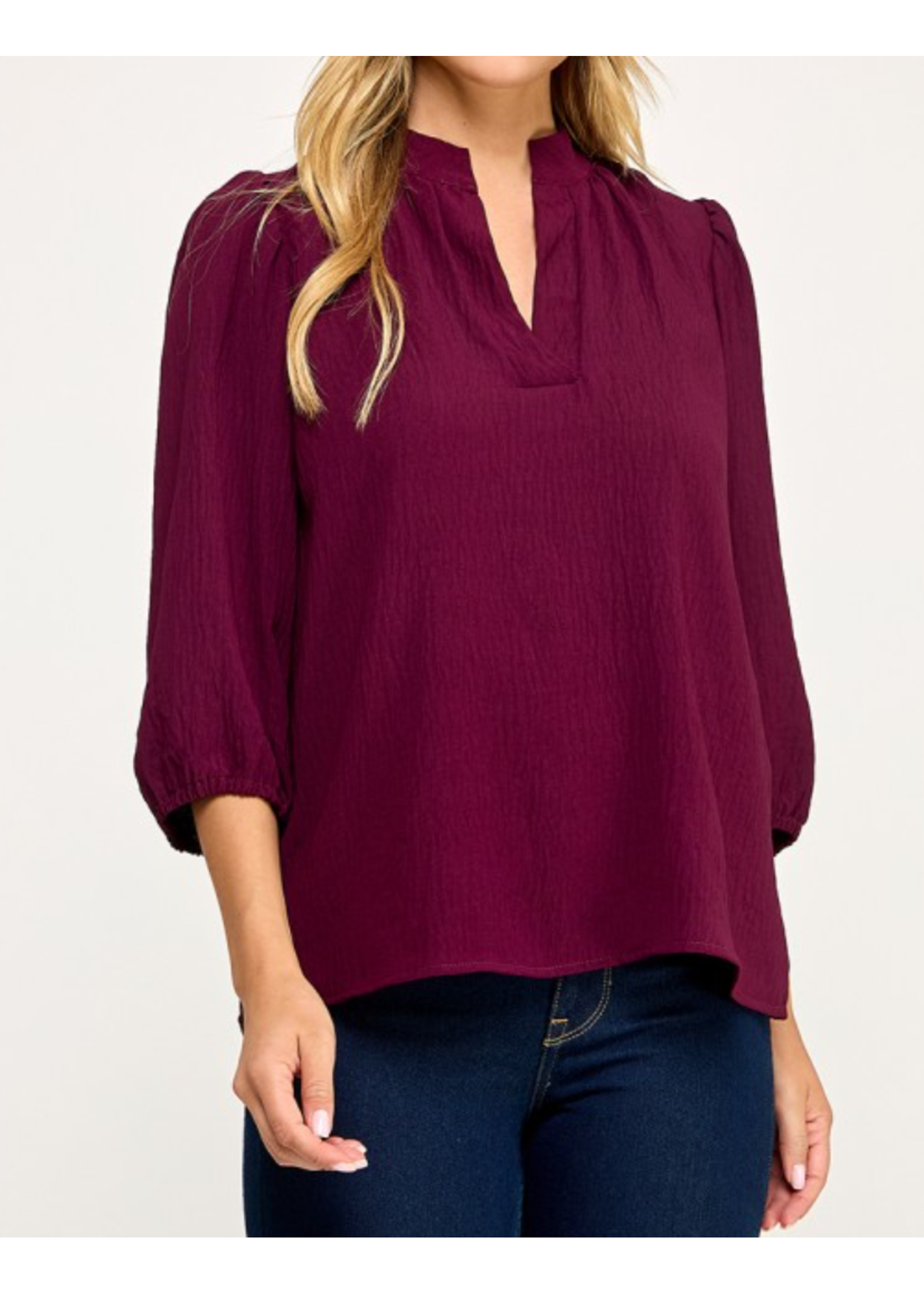 2HT4118 - AIRFLOW MANDARIN COLLAR VNECK 3/4 SLEEVE BLOUSE