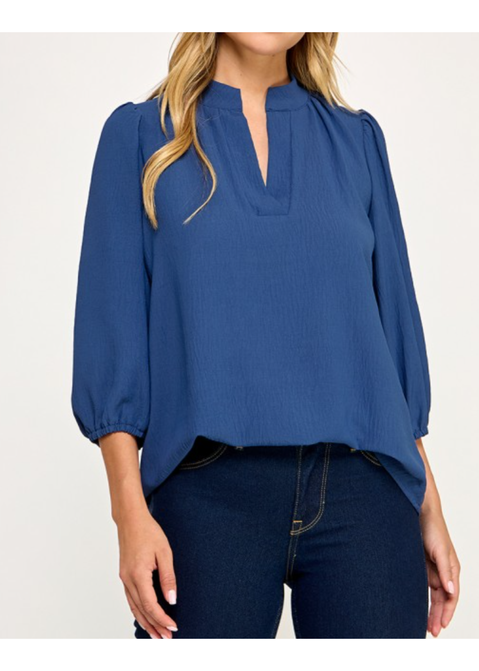 2HT4118 - AIRFLOW MANDARIN COLLAR VNECK 3/4 SLEEVE BLOUSE