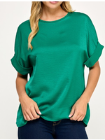 2HT4126 - SATIN AIRFLOW CUFFED SHORT SLEEVE TOP W PEARL BUTTON ENCLOSURE