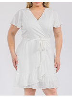 TPITD588 - Plus Ruffled Surplice Neck Waist Tie Dress