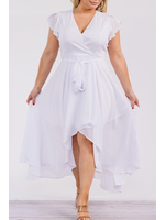TPITD5641 - Plus Surplice Neckline High-low Maxi Dress