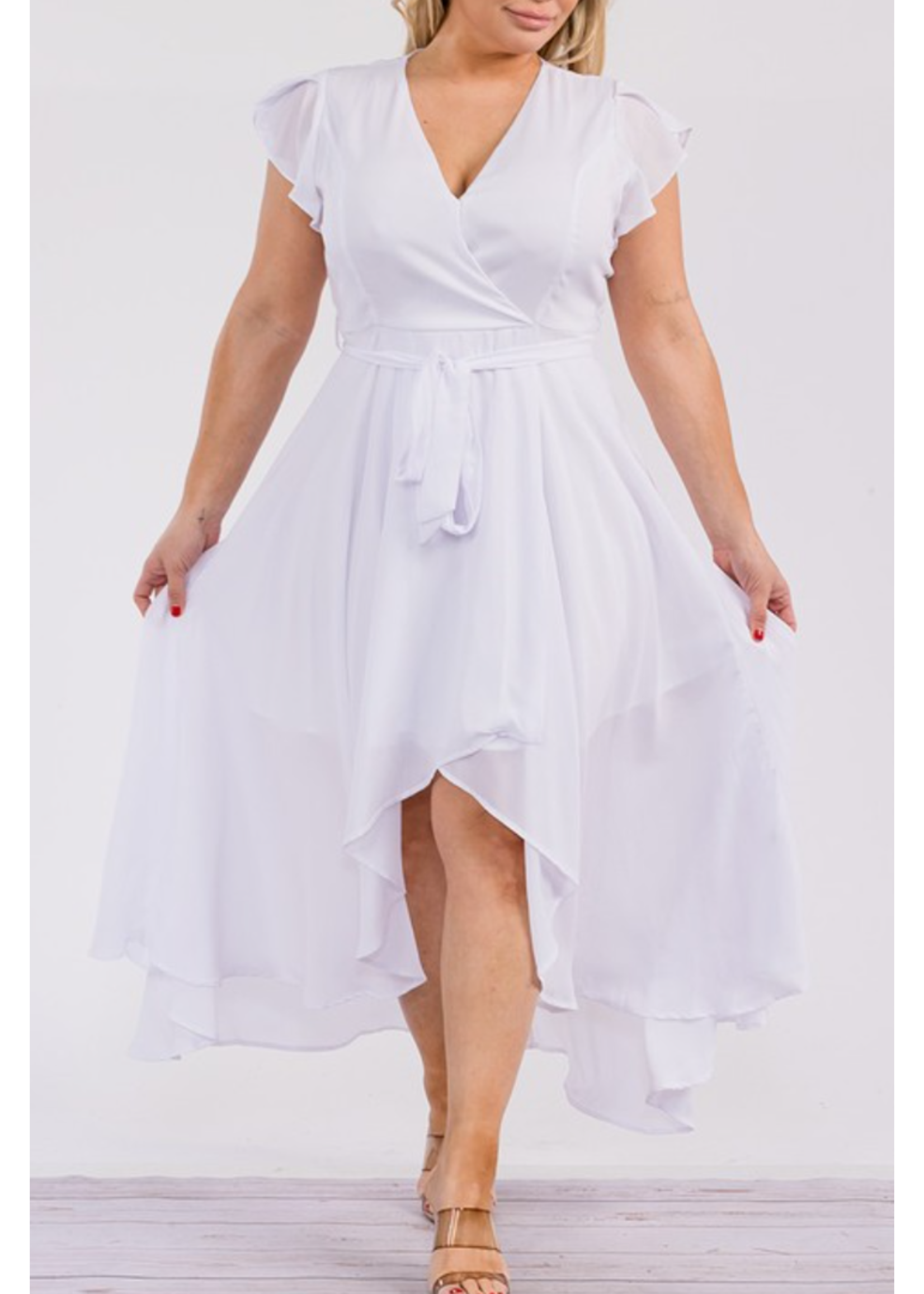 TPITD5641 - Plus Surplice Neckline High-low Maxi Dress