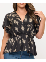 TPIT6466 - Plus Printed Short Flutter Sleeve Top