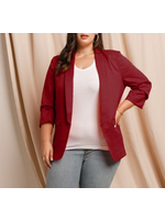 OIIJ13693P - Plus Solid Woven Collared Blazer