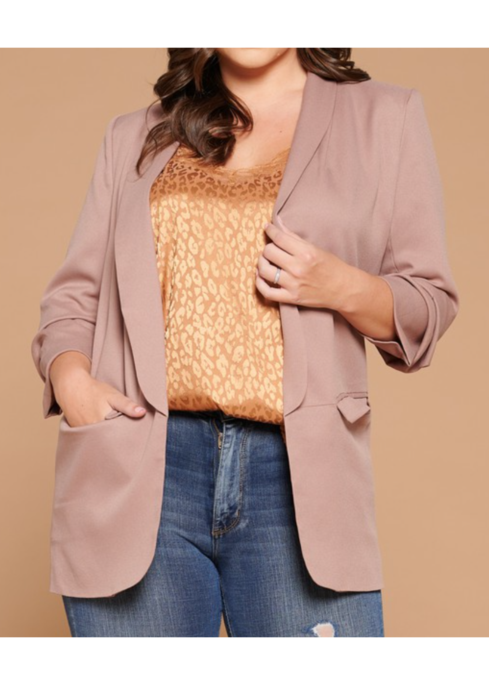 OIIJ13693P - Plus Solid Woven Collared Blazer