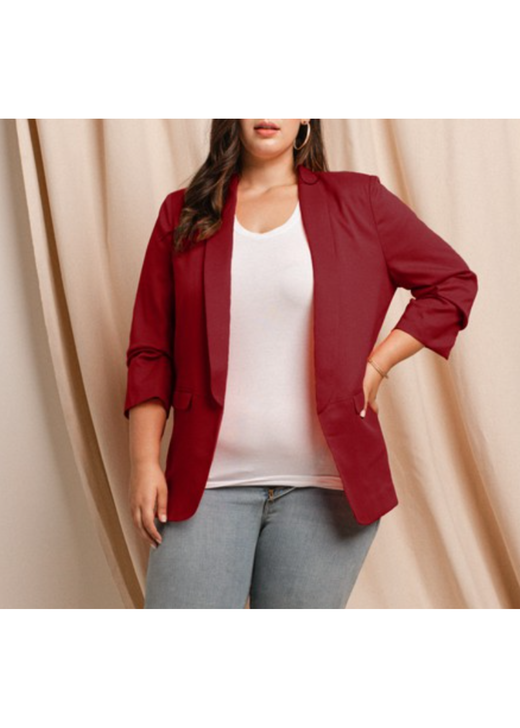 OIIJ13693P - Plus Solid Woven Collared Blazer