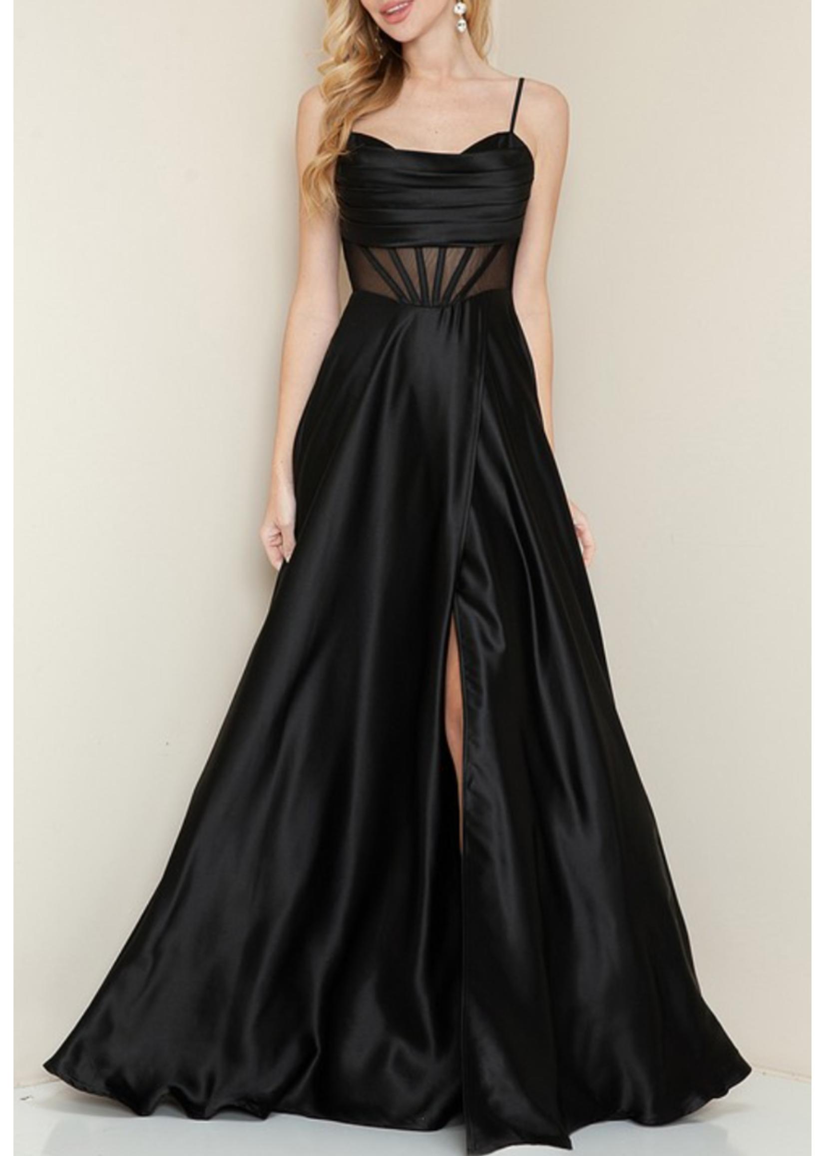 MAMF21923 - Satin A-Line Gown w Exposed Corsett