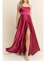 MAMF21718 - High Leg Slit A Line Satin Maxi Dress