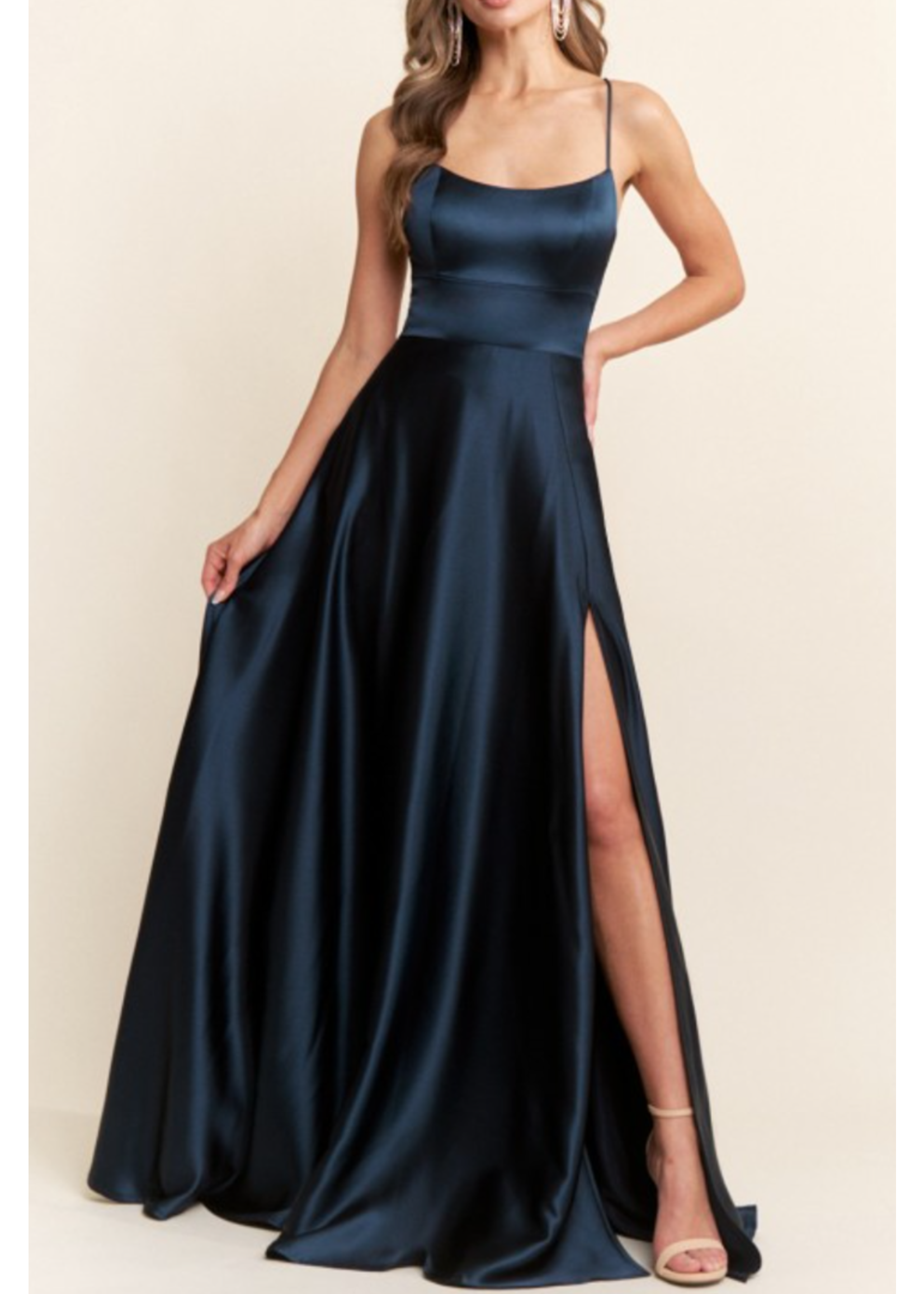 MAMF21160IB - Spaghetti Strap Cross Back Maxi Dress