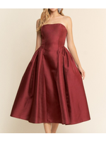MAMF22950 - Strapless Midi Length Gown w Side Shirring Detail