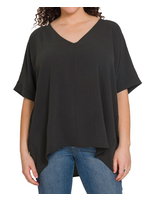 ZNQT1214 - Plus Woven Airflow V-neck Dolman Short Sleeve Top