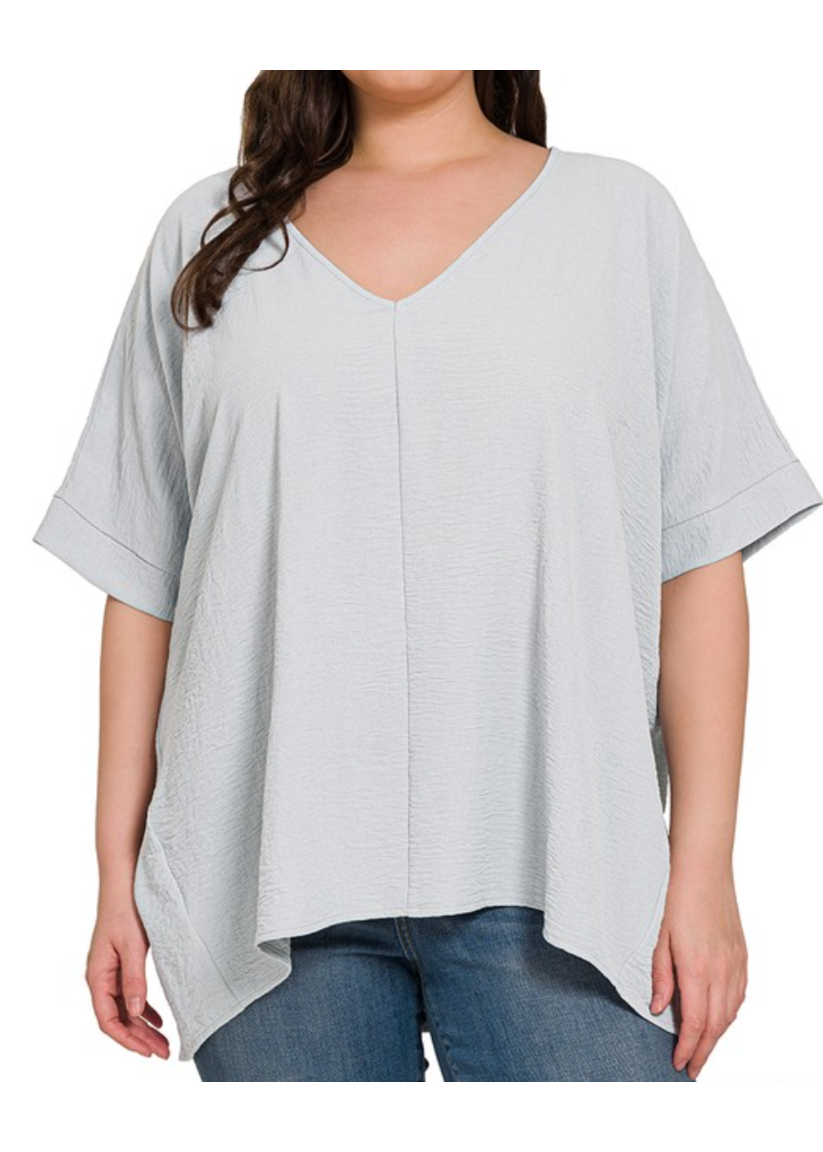 ZNQT1214 - Plus Woven Airflow V-neck Dolman Short Sleeve Top