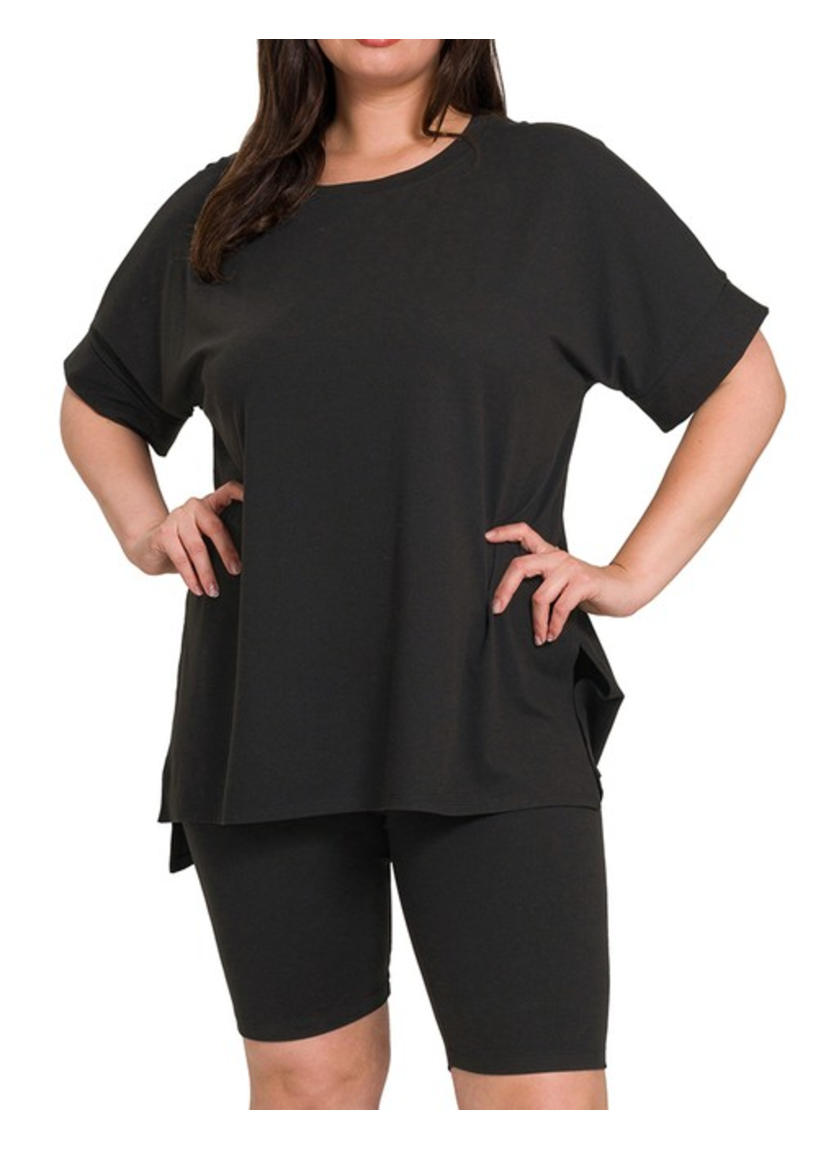 ZNMTMP57033- 'NEW ROUND NECK' MICROFIBER BIKER SHORT LOUNGE SET