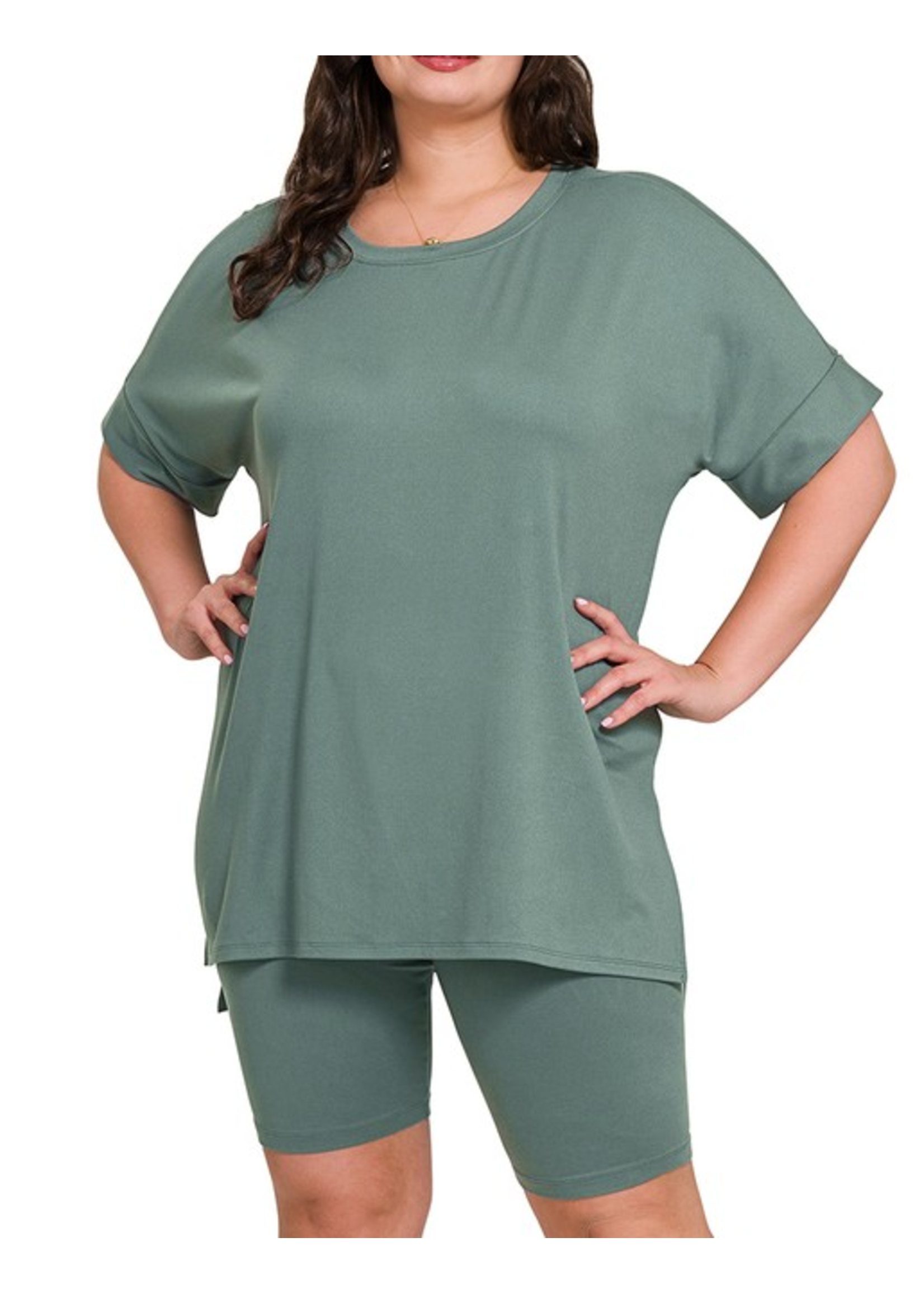 ZNMTMP57033- 'NEW ROUND NECK' MICROFIBER BIKER SHORT LOUNGE SET
