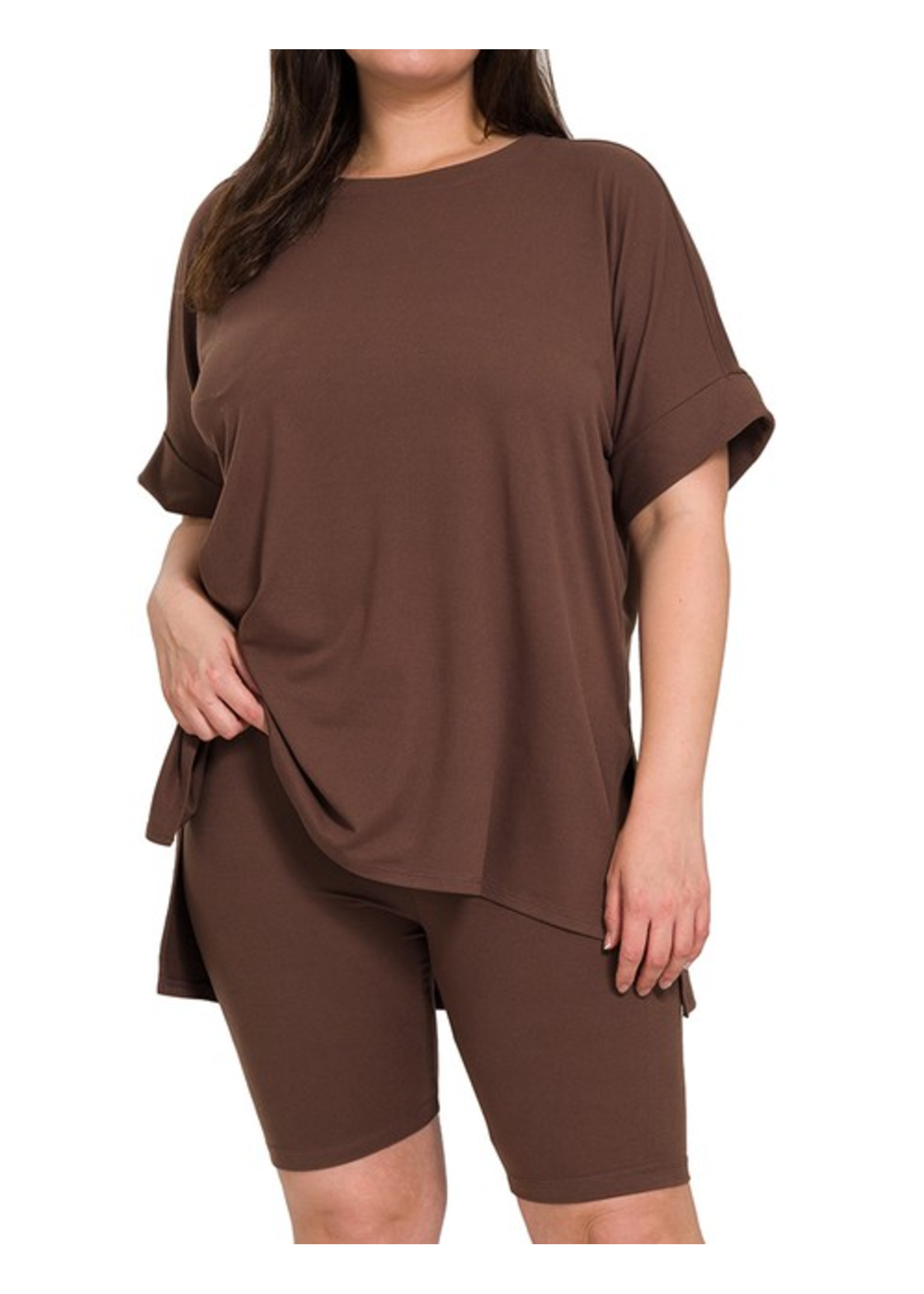 ZNMTMP57033- 'NEW ROUND NECK' MICROFIBER BIKER SHORT LOUNGE SET