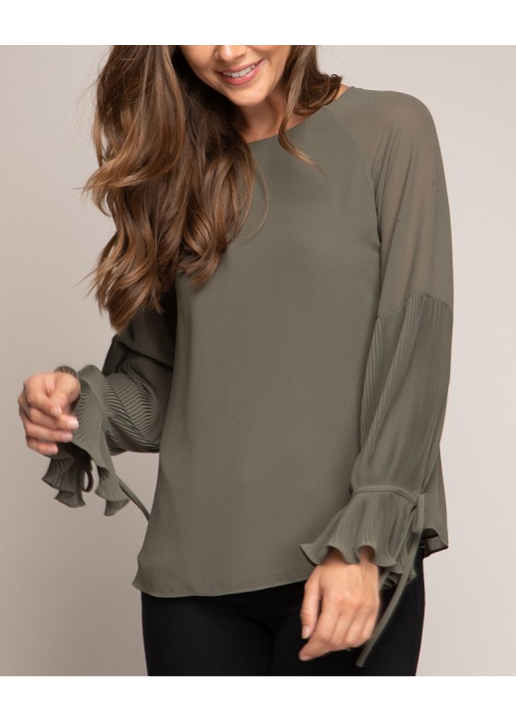 NZSB110123 - Pleated Bell Sleeve Blouse