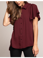 NZMB112668 - Short Flutter Sleeve Button Down Blouse