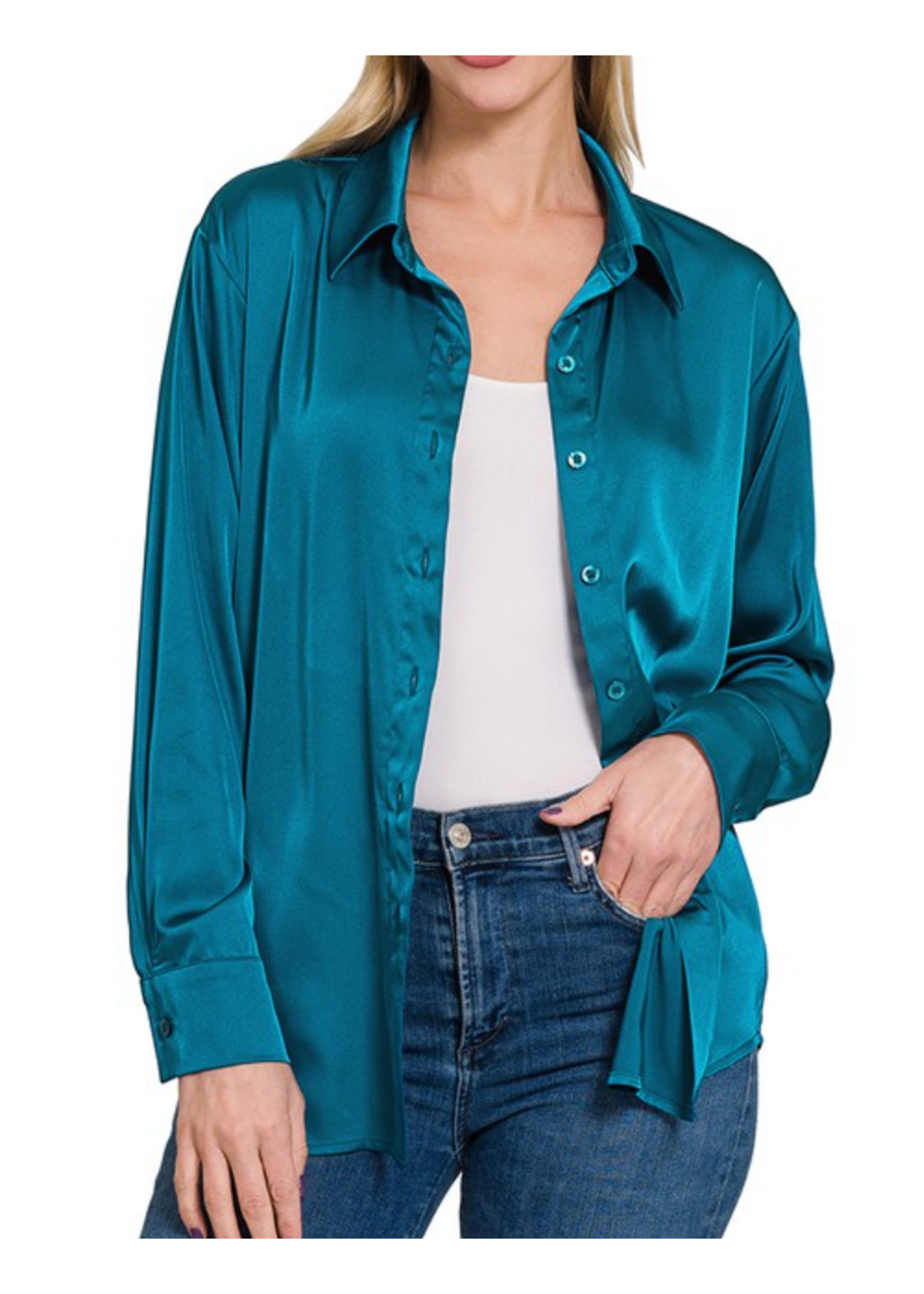 ZNQT1170D4 -  Satin Charmeuse Button Front Shirt