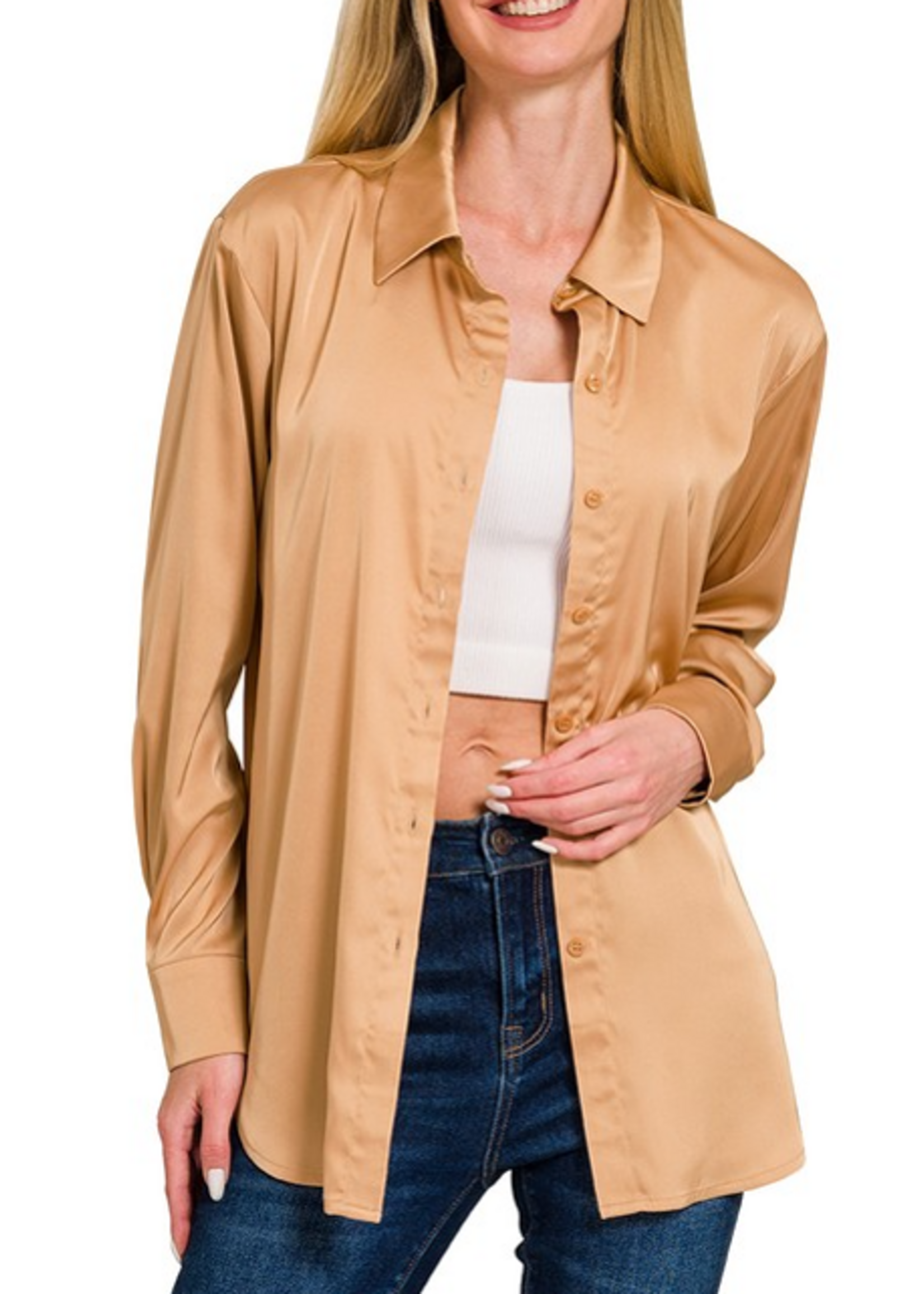 ZNQT1170D4 -  Satin Charmeuse Button Front Shirt