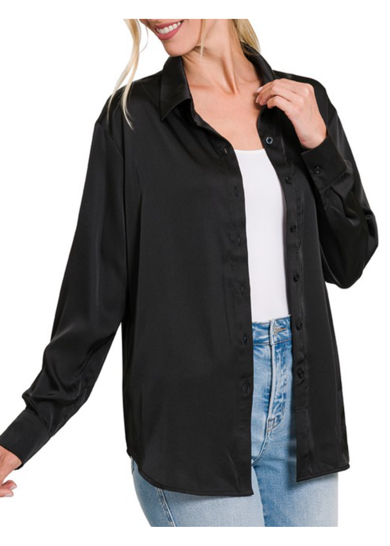 ZNQT1170D4 -  Satin Charmeuse Button Front Shirt