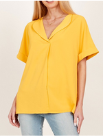 SLSPT5068P - Plus Solid Collared Short Sleeve Boxy Top