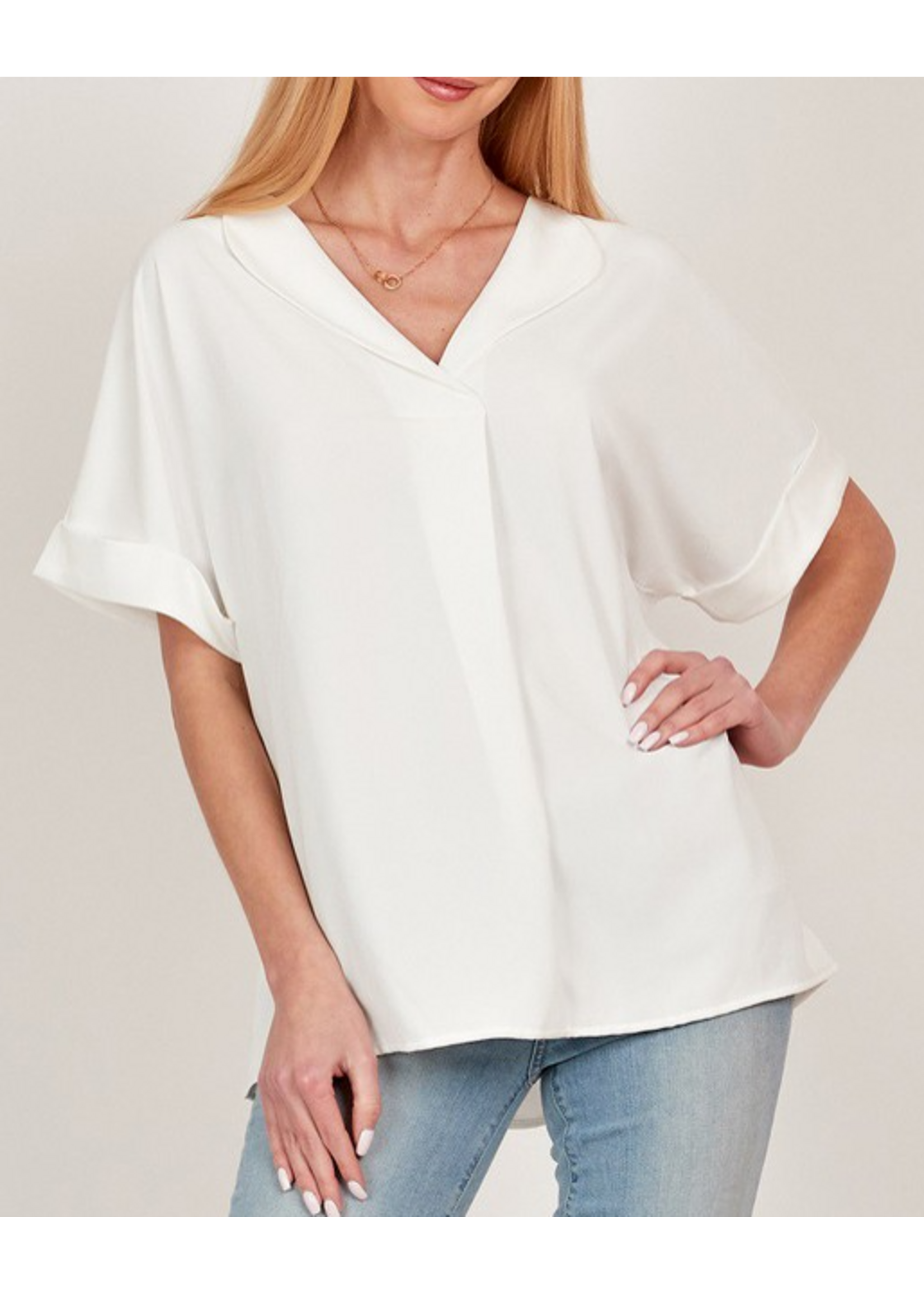 SLSPT5068P - Plus Solid Collared Short Sleeve Boxy Top