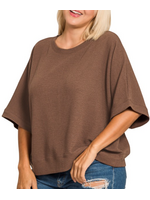 ZNHT2684 - Plus Double Knit Banded Bottom Short Sleeve Top