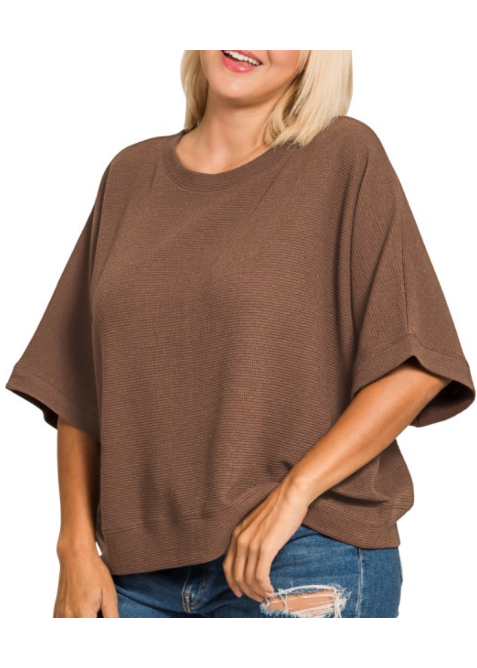 ZNHT2684 - Plus Double Knit Banded Bottom Short Sleeve Top