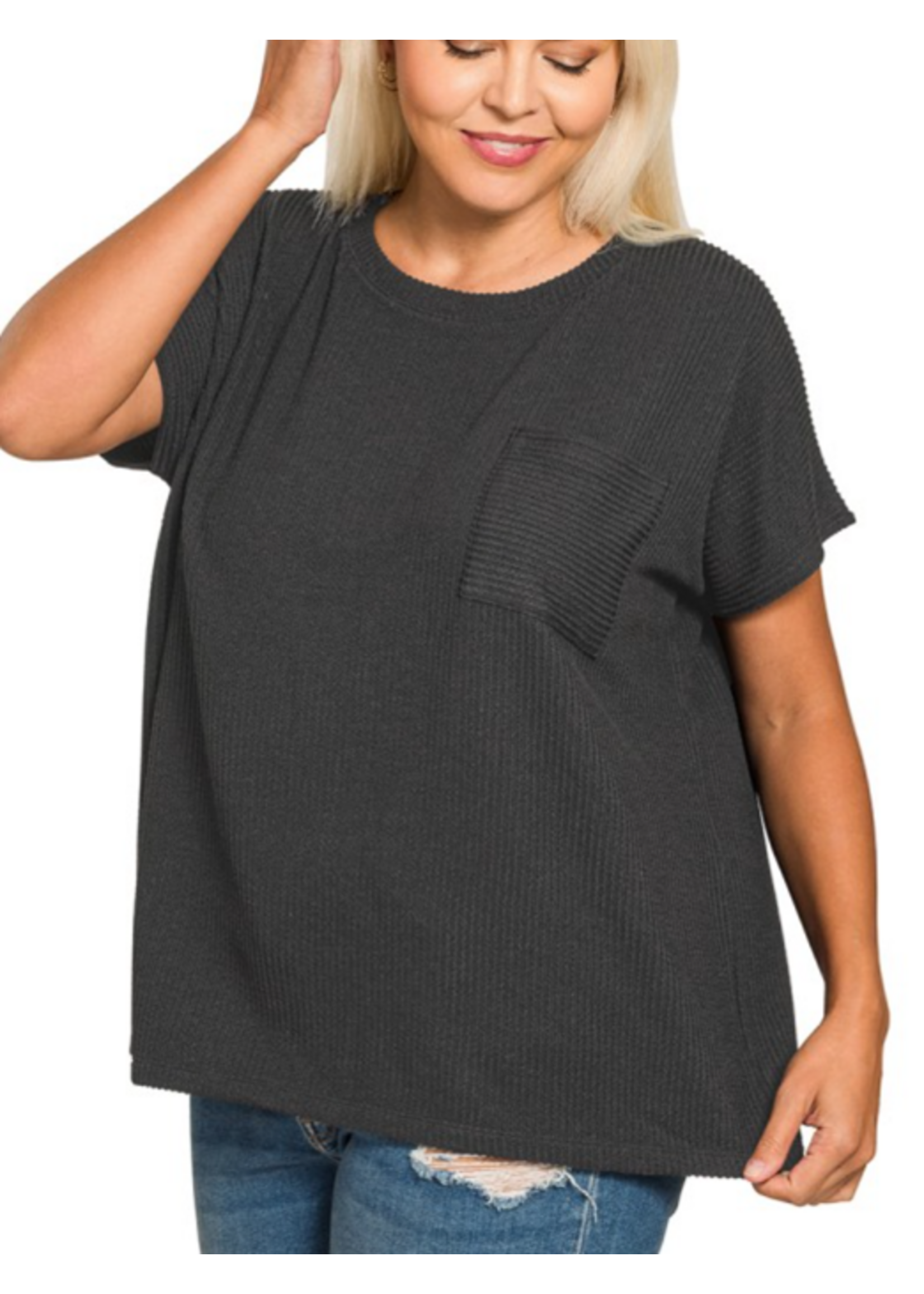 ZNHT2684 - Plus Double Knit Banded Bottom Short Sleeve Top