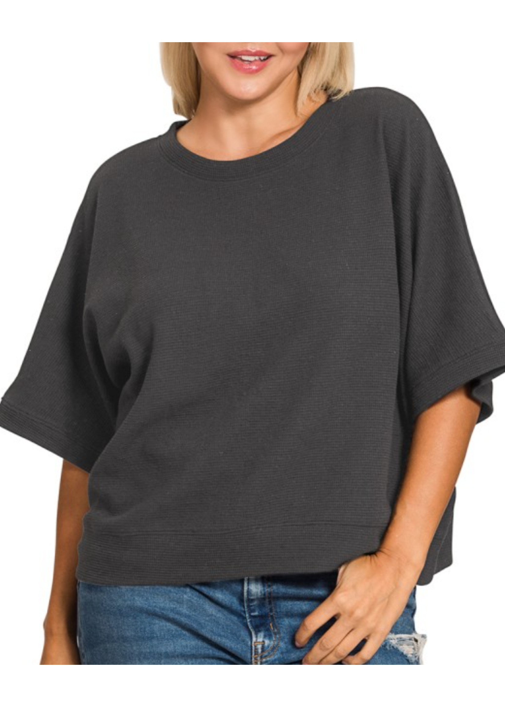 ZNHT2684 - Plus Double Knit Banded Bottom Short Sleeve Top