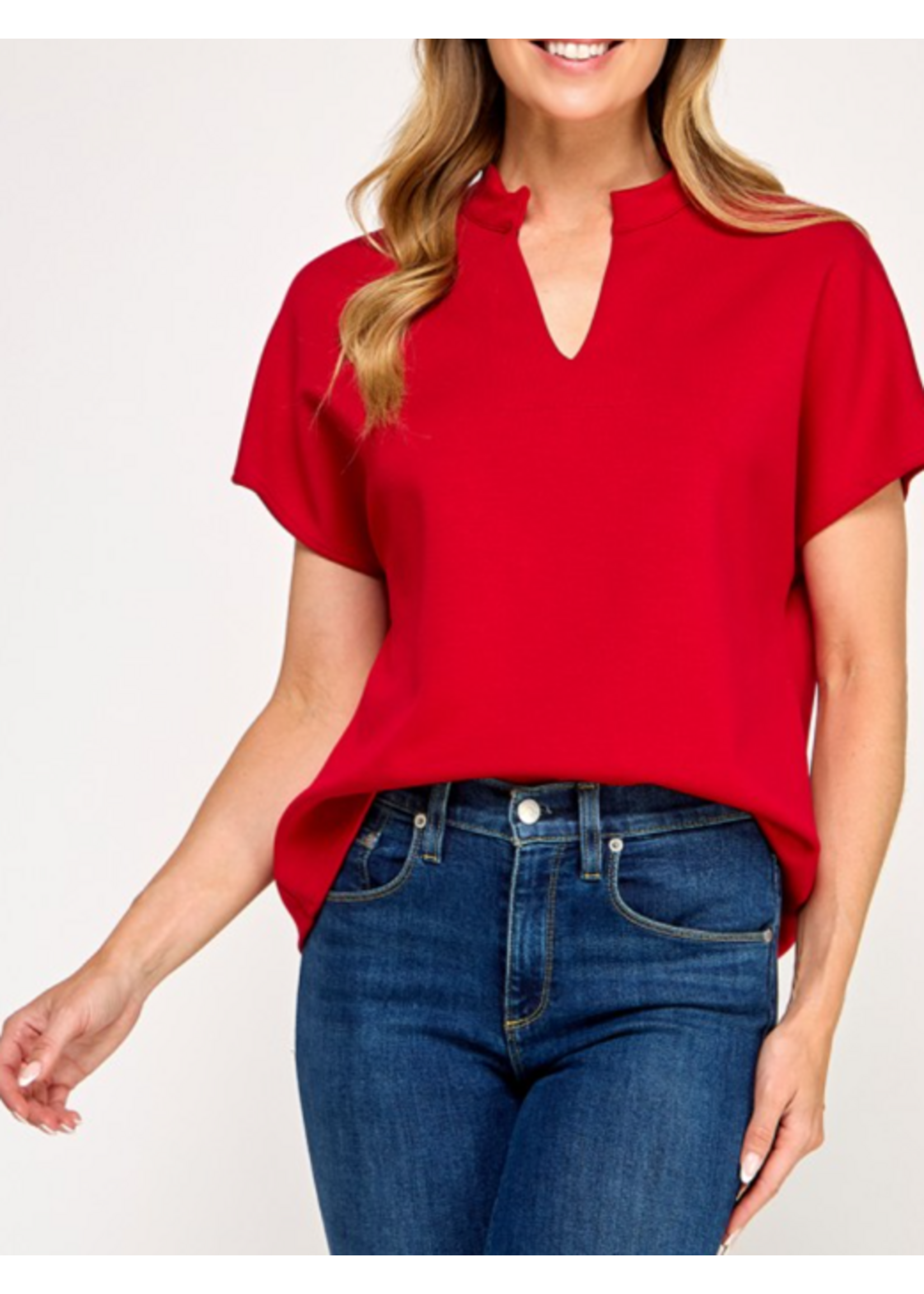 2HT4103 - MANDARIN COLLAR VNECK TOP W SHORT SLEEVE