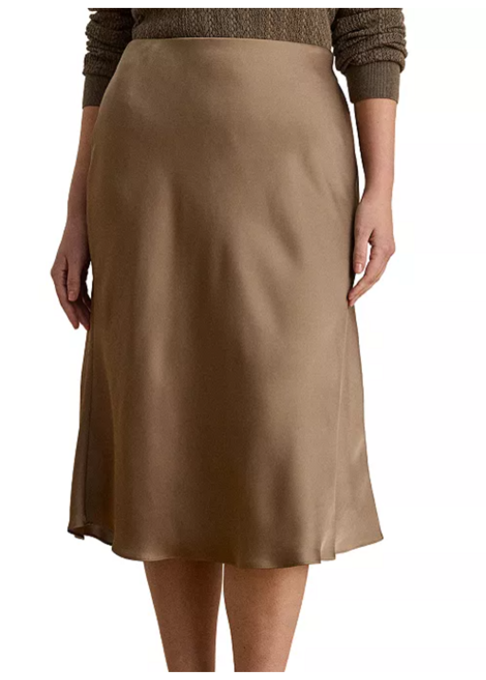 CMZA7579S - PLUS SIZE SATIN KNIT ELASTIC WAIST A LINE MIDI SKIRT