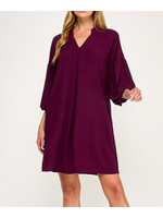 2HD4119 - SOLID SHIFT DRESS W MANDARIN COLLAR