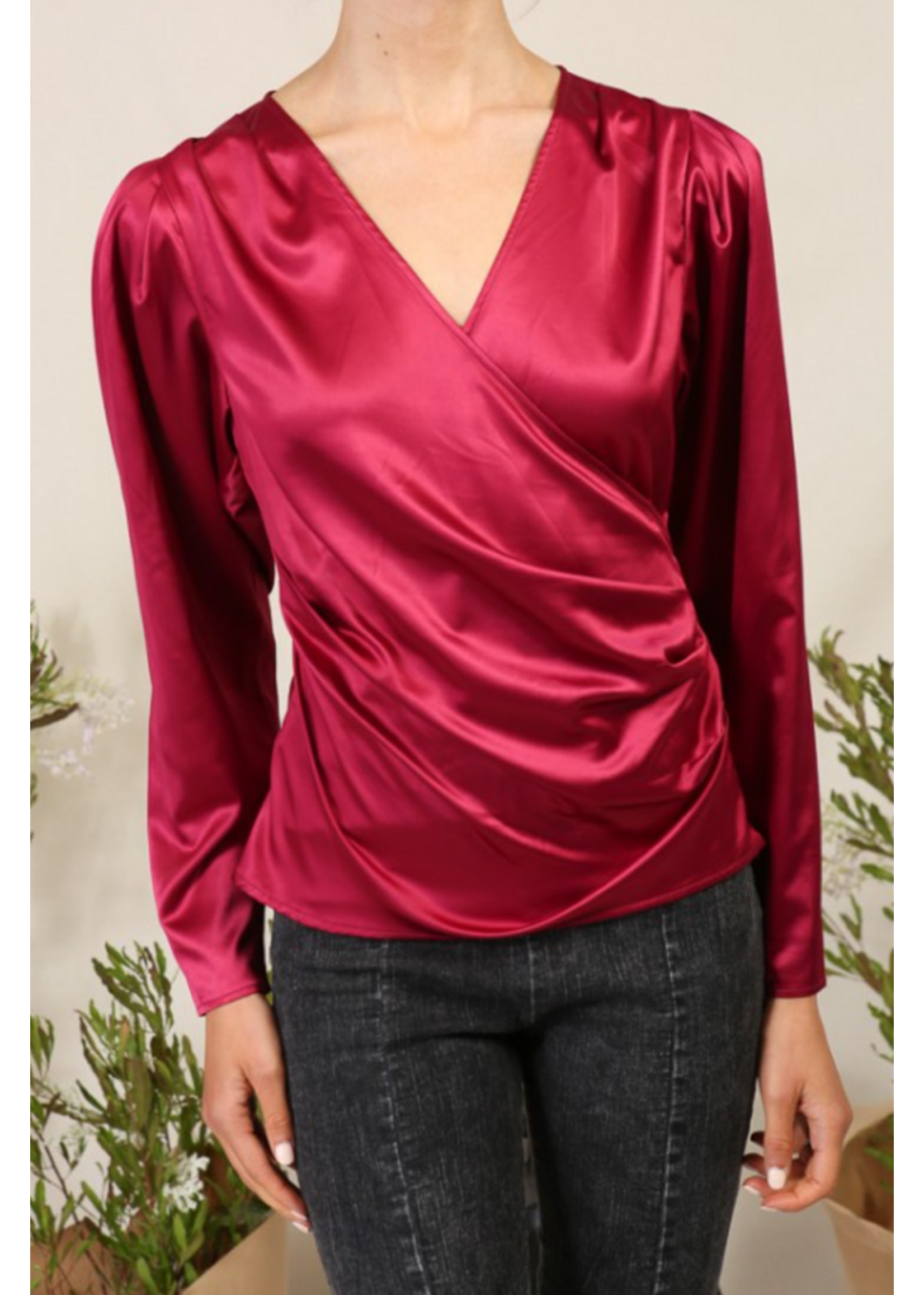 TGNT20333 - HOLIDAY SATIN SURPLICE TOP  (RUNS SMALL)